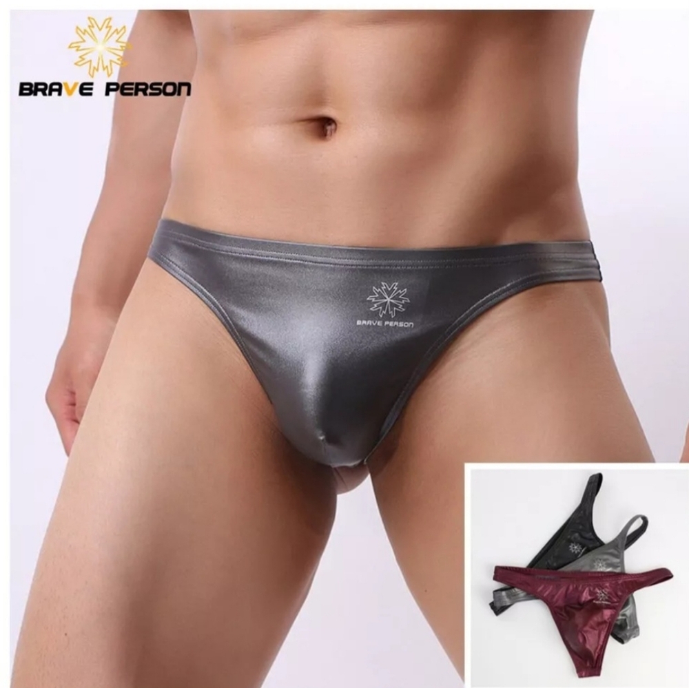 Men Underwear Sexy Low Waist thong Imitation Leather SZ M Gay Intrest